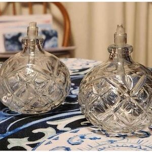 Vintage Cut Glass Crystal Mini Oil Lamp Candles Set
